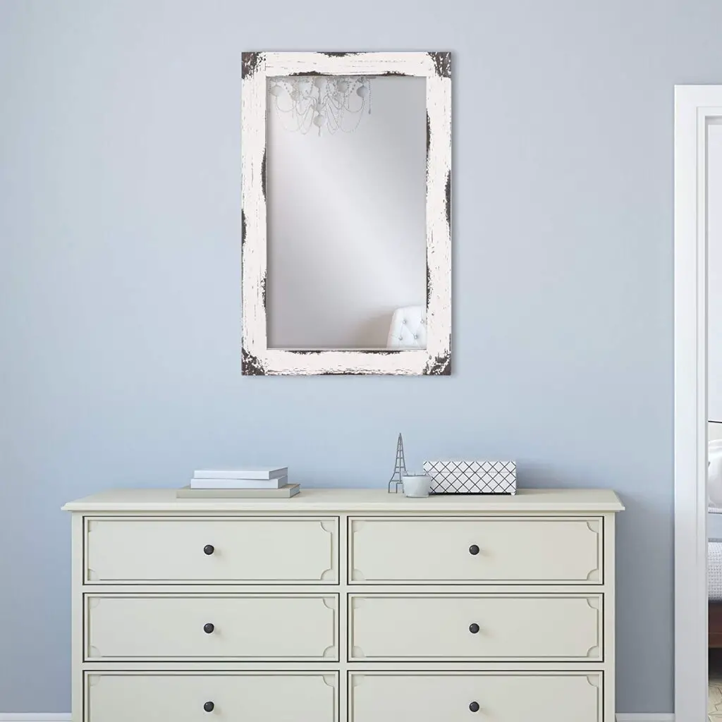 Distressed White Reclaimed Wood Wall Mirror