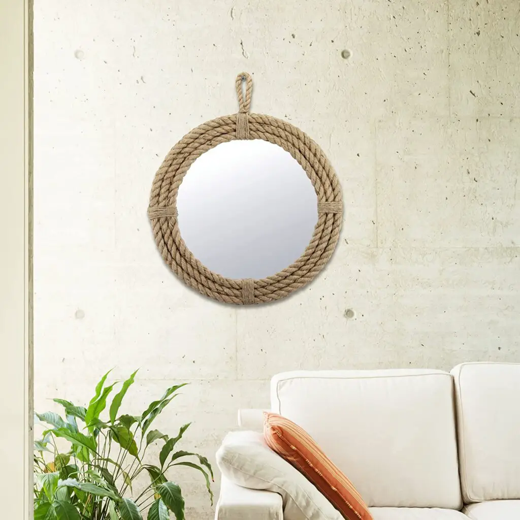 Small Round Wrapped Rope Mirror with Hanging Loop