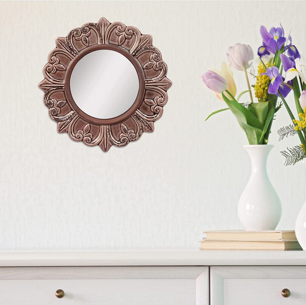  Warm Taupe Round Ceramic Accent Wall Mirror