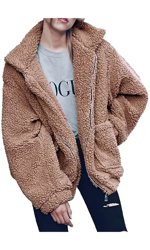 Faux Shearling Shaggy Oversized Coat Jacket For Warm Winter