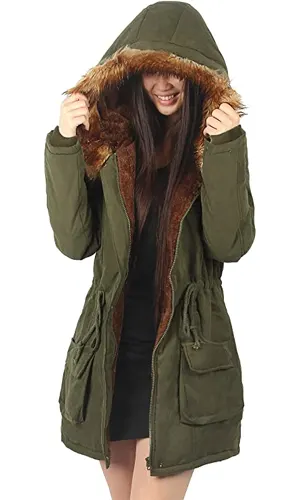 Long Down Trench Coat with Faux Fur Trimmed