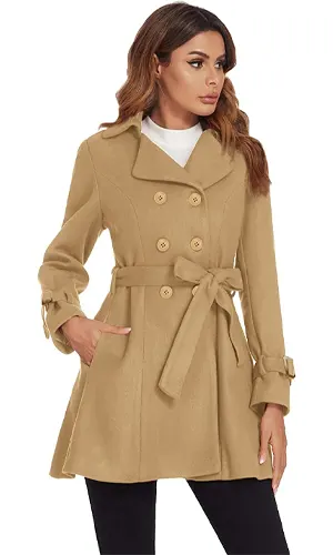 Women's Fashion Faux Fur Lapel Double-Breasted Thick Wool Trench Coat Jacket
