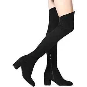 Tale Women Stretch Suede Chunky Heel Thigh High Over The Knee Boots