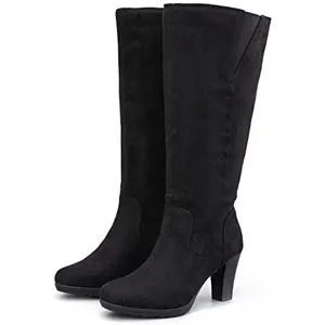 Womens Knee High Boots Wide Calf Chunky Heel Boots with Zipper