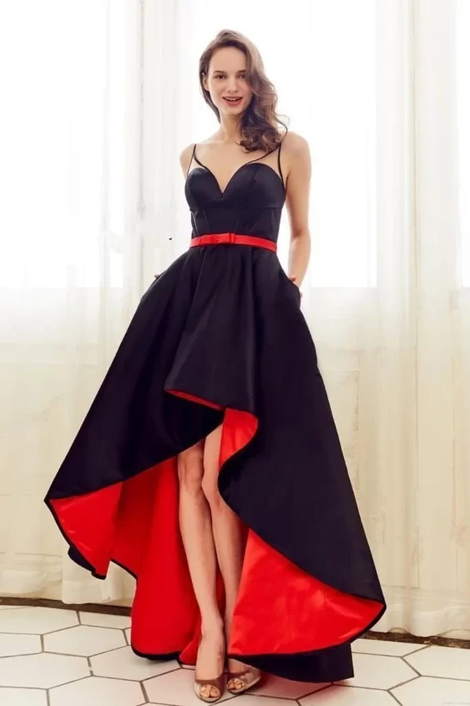 Red Black High Low Prom Dress