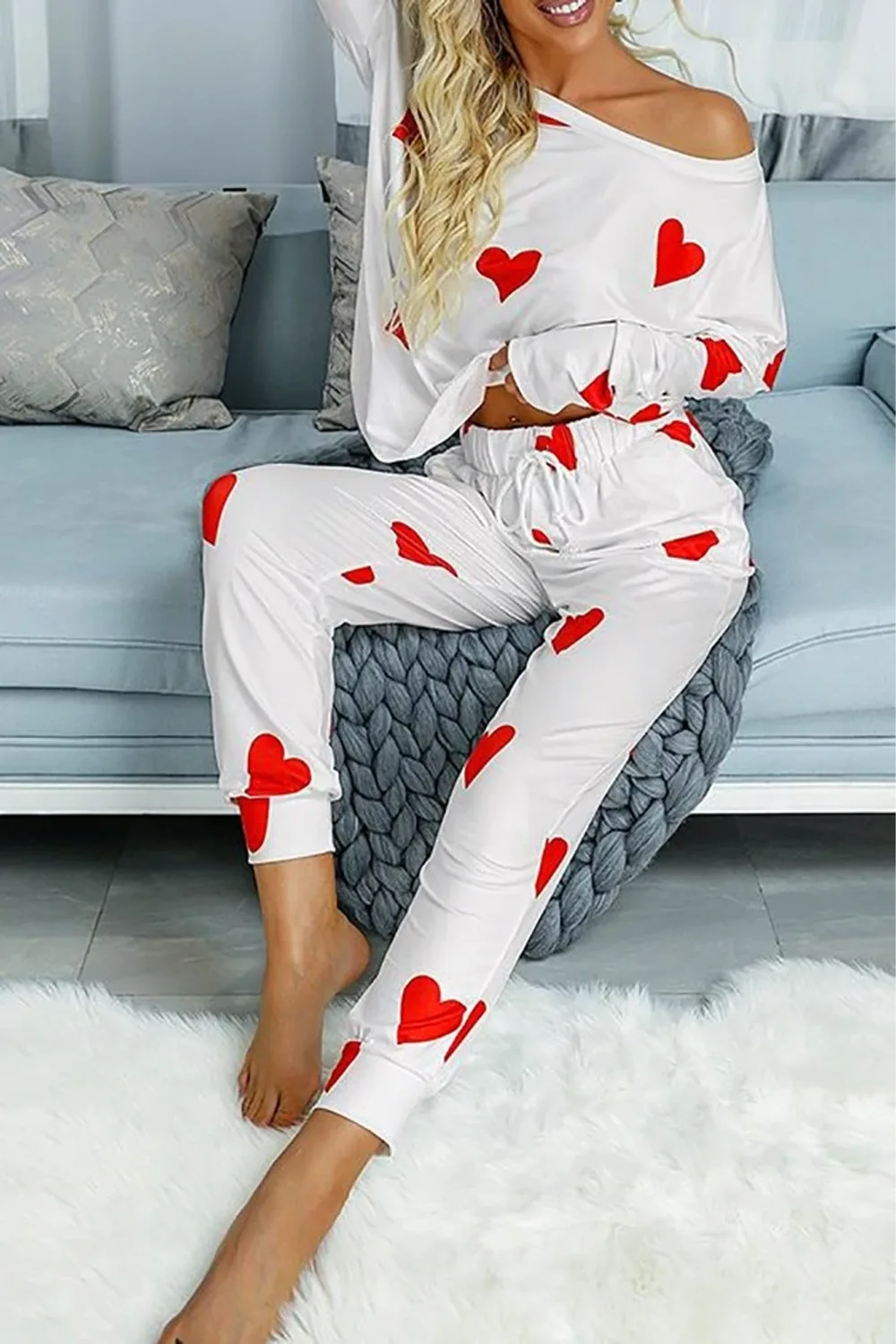Heart printed white jumpsuit