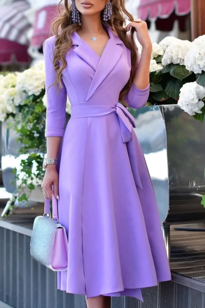 Wrap Purple Long Blazer Dress with Belt
