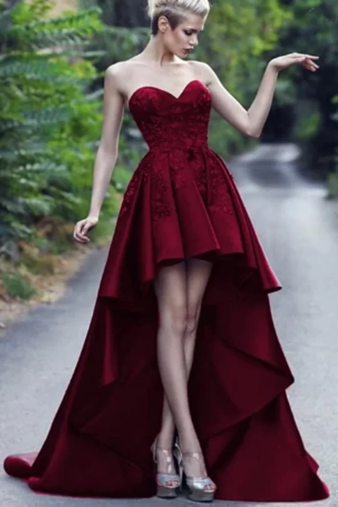 Red high low prom dress