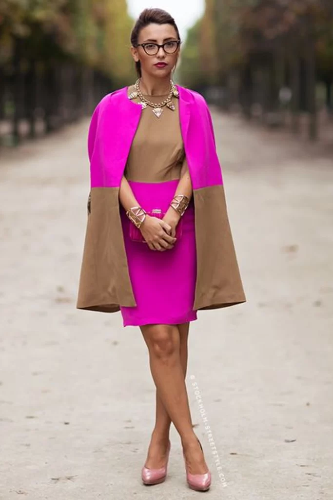 Beige And Fuchsia Dress