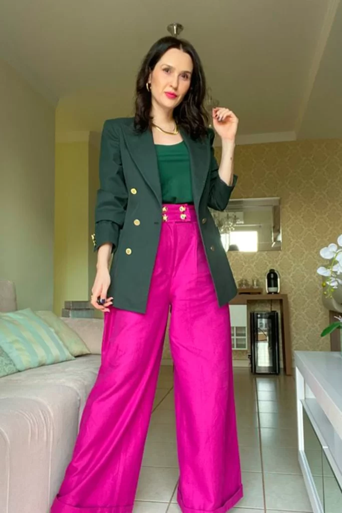 Green Blazer With Fuchsia Pent