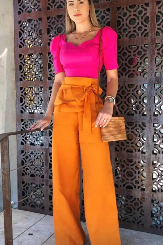 Orange Plazo With Fuchsia Top