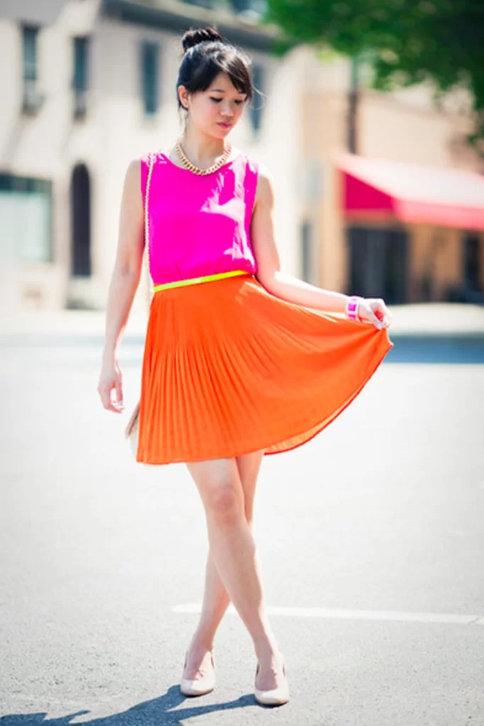 Orange Skirt With Fuchsia Top