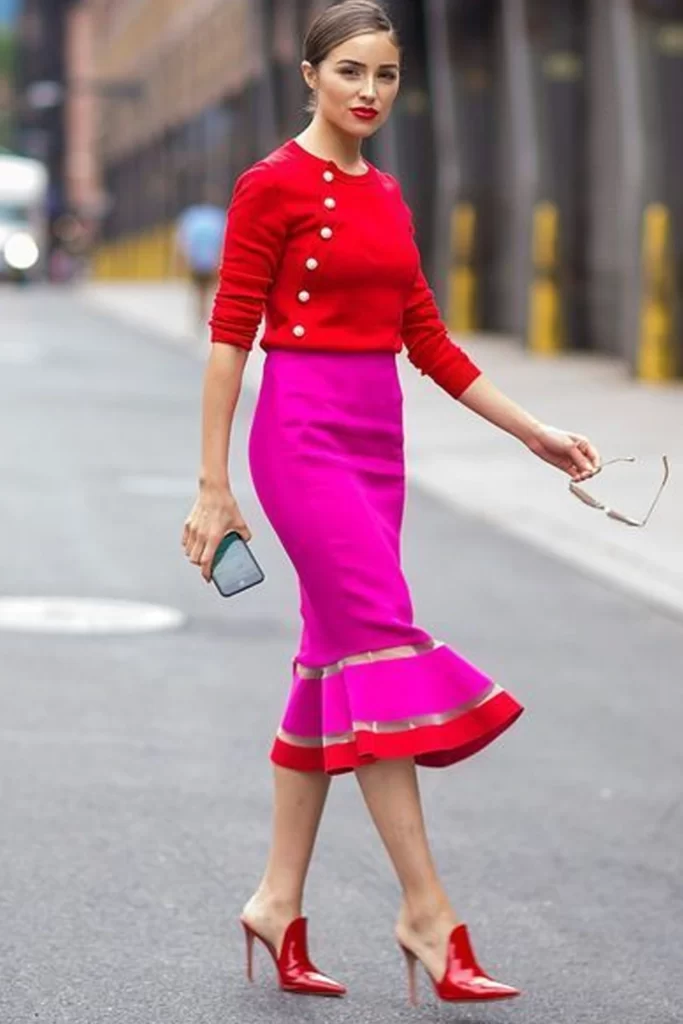Red Top With Fuchsia Skirt