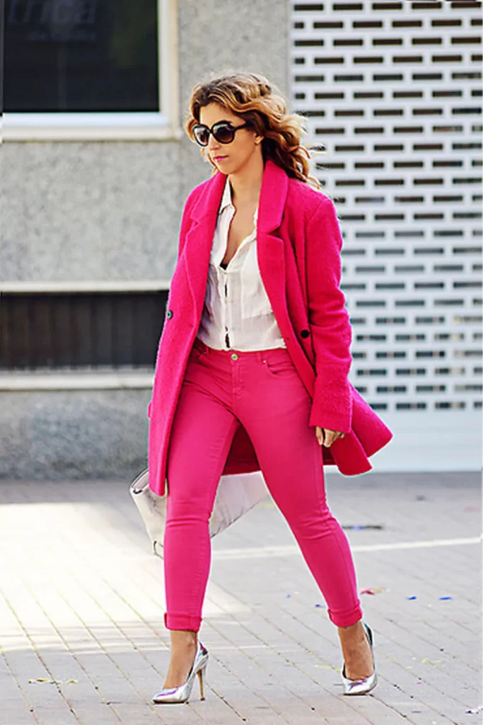 White Shirt With Fuchsia Blazer Pent