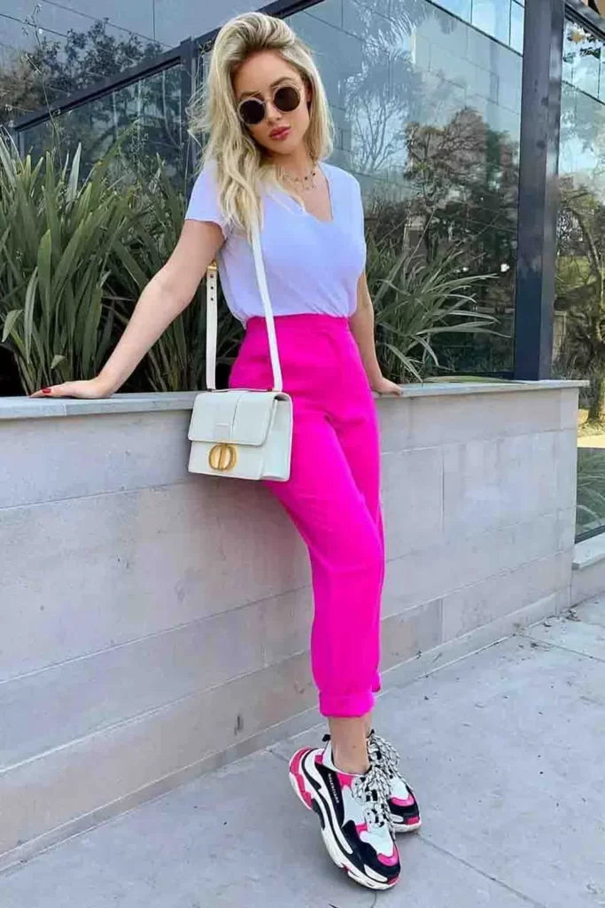 White Top With Hot Pink Joggers