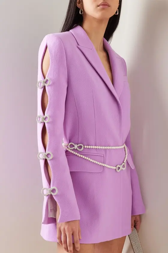 Crystal-Embellished Wool Mini Blazer Dress