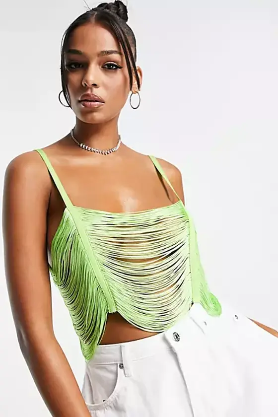 fringed cami in green