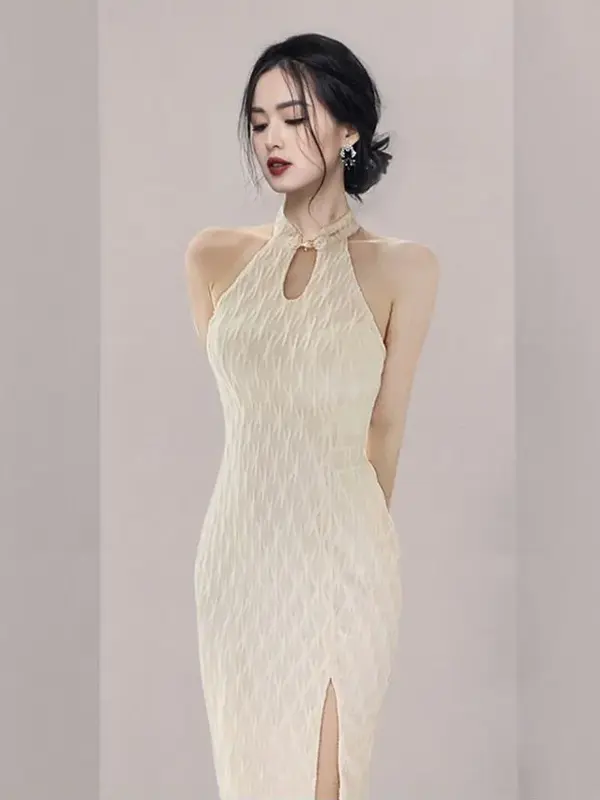 Halter Neck Midi Qipao Dress