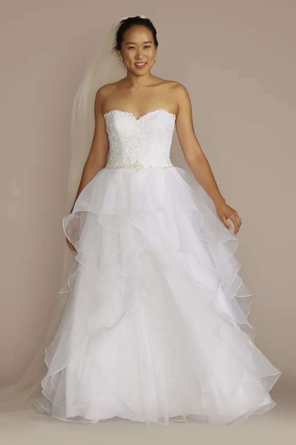 lace and organza petite wedding ball gown