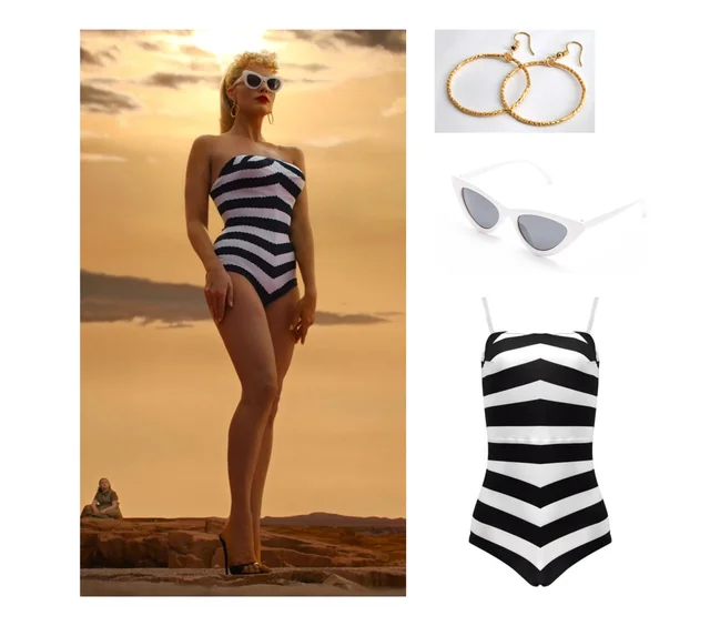 Barbie Inspired Retro Black and White Striped Swimsuit