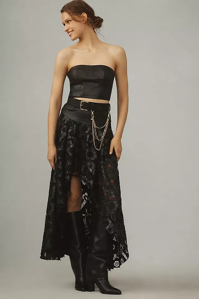 Faux Leather Cutwork High-Low Skirt