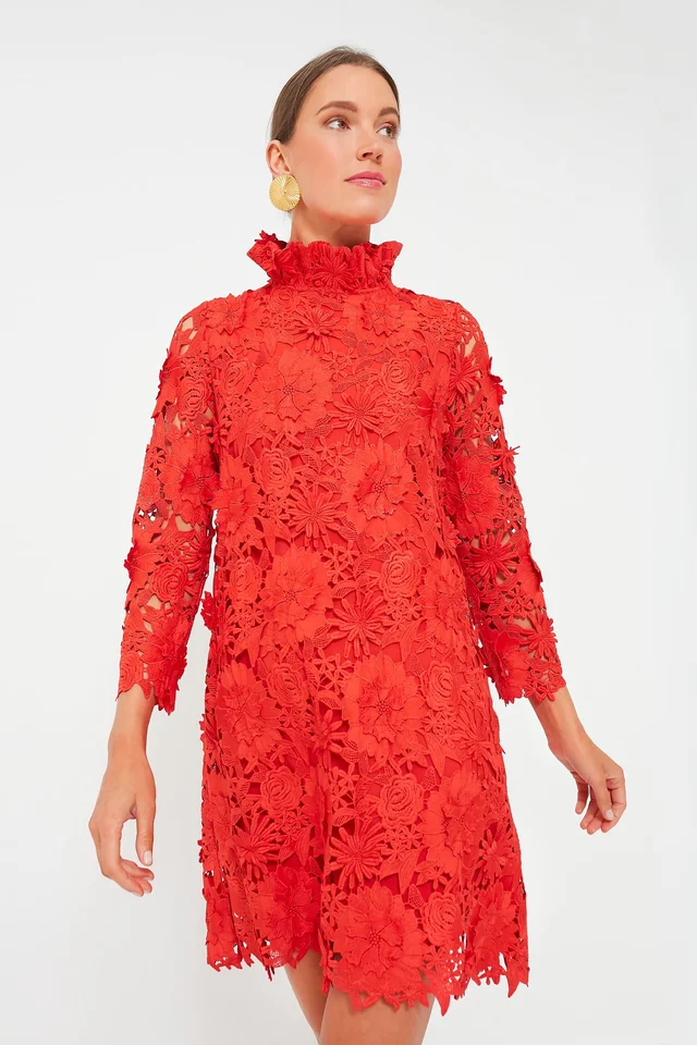 Red Guipure Lace Daphne Dress