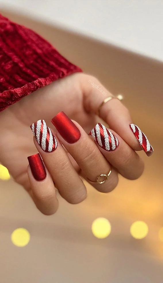 Textured Red Candy Cane Nails