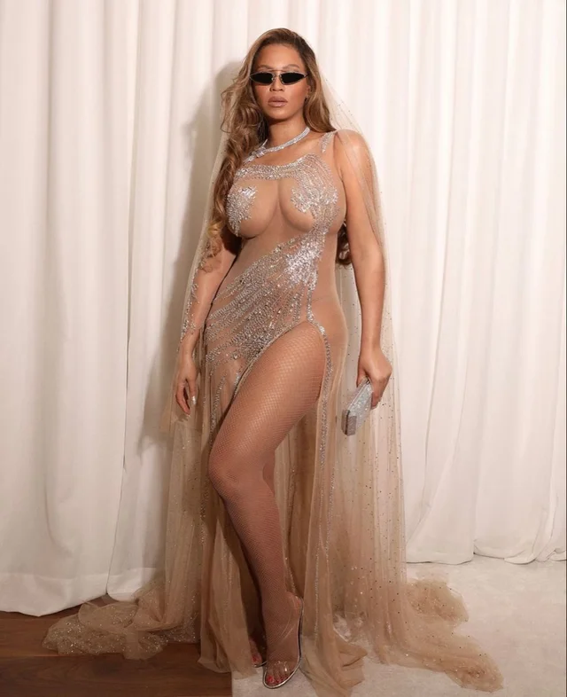Beyonce stuns in Celia Kritharioti’s see-through nude gown