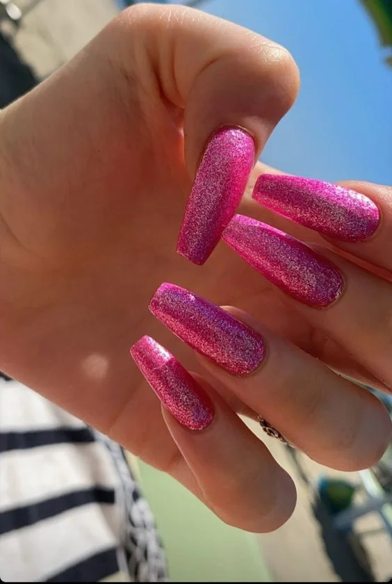 Glitter pink valentines day nails