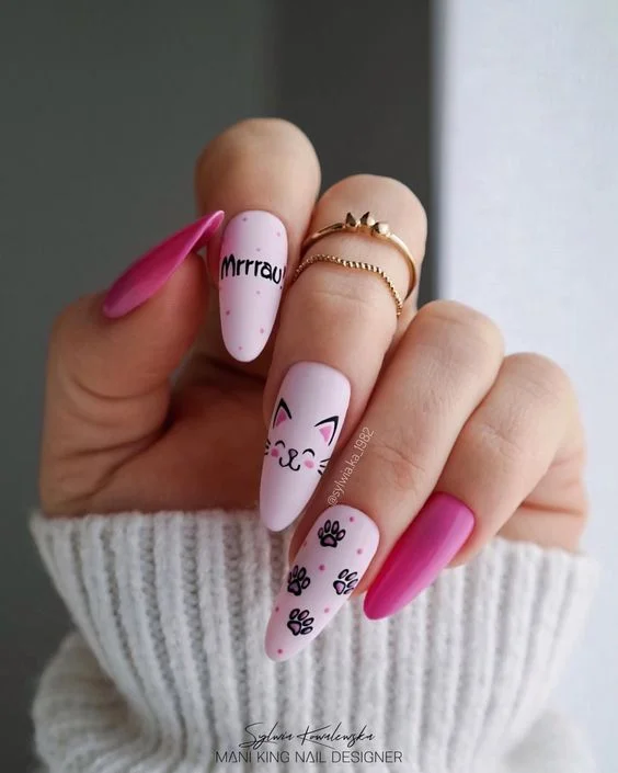 kitty themed nail design