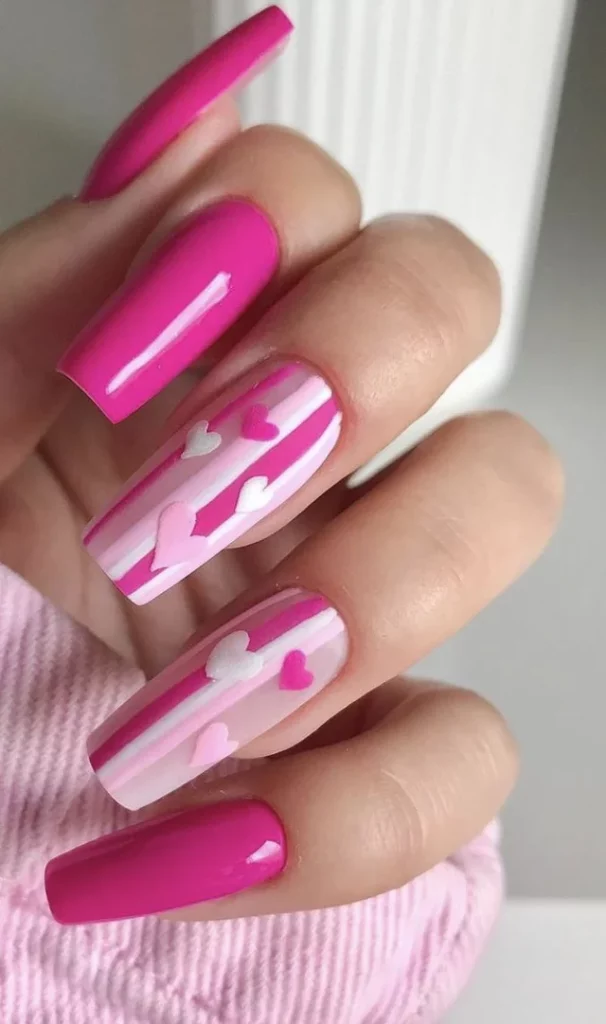 pink and white stripes nails