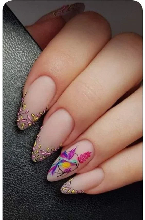 hummingbird nail art design
