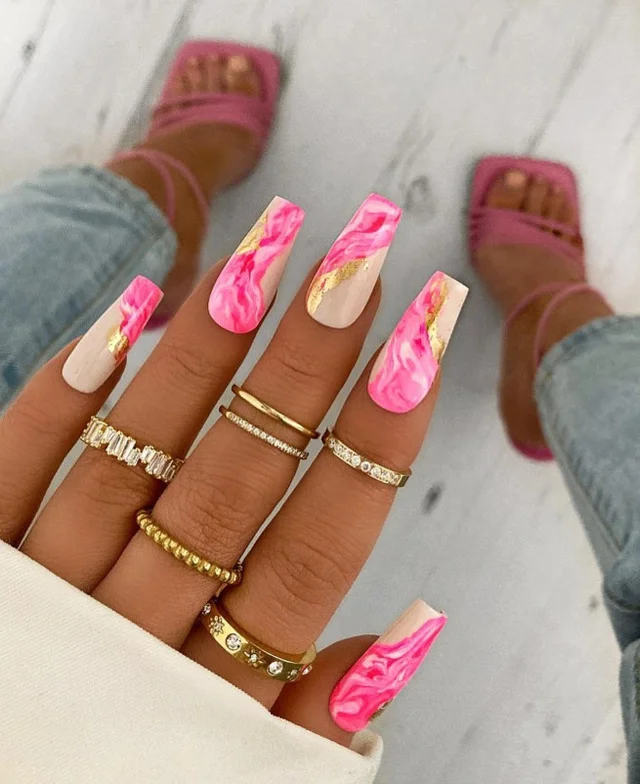 Pink Marble Nails Perfect For Spring