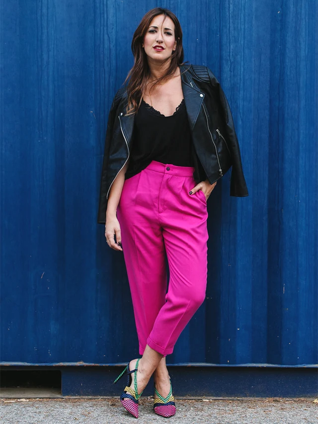 Biker jacket And Top With Fuchsia pants