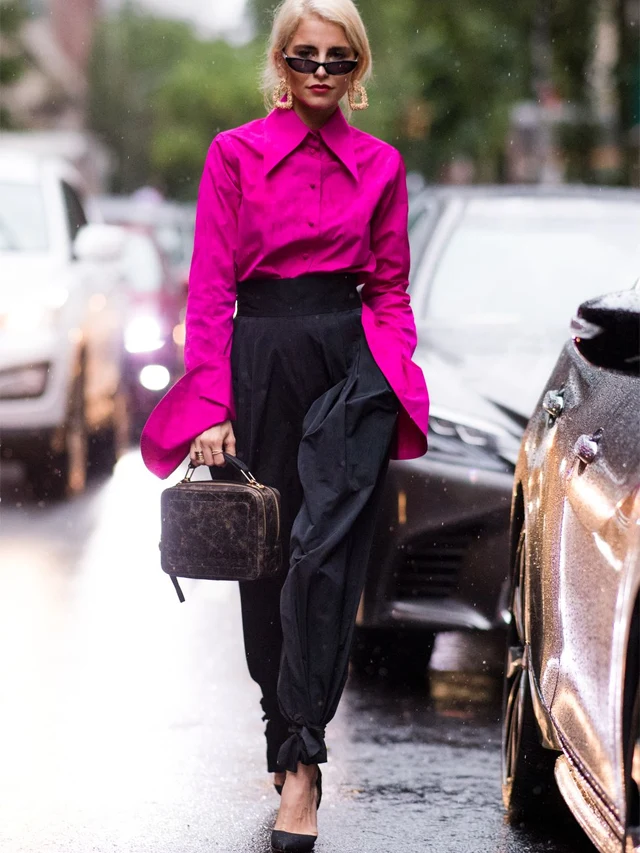 Black Pyjama With Hot Pink Blouse