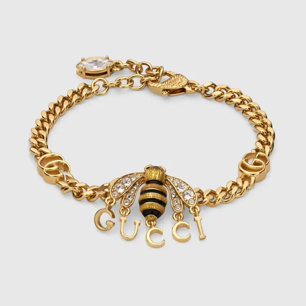 Bracelet with bee pendant and Gucci script