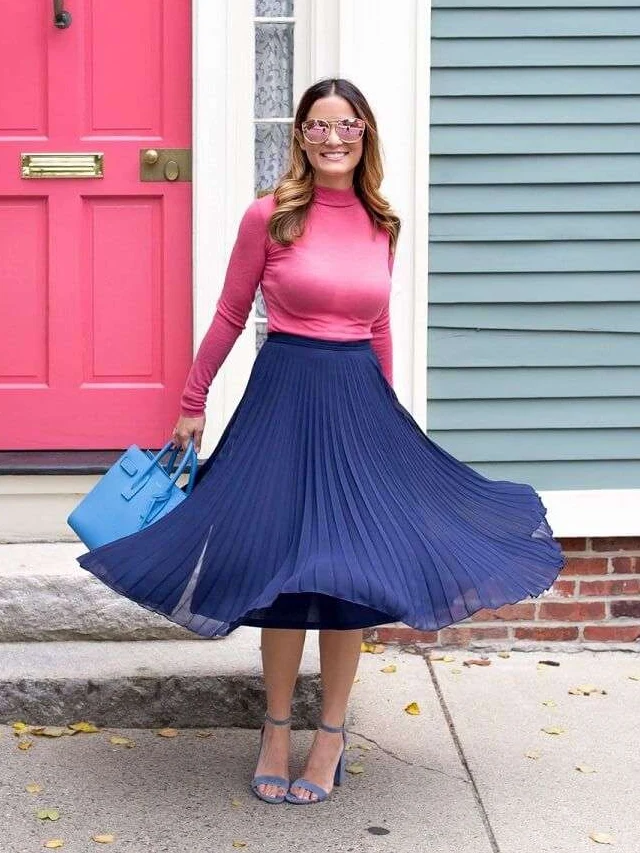 Combat Blue Midi Skirt With Fuchsia Top