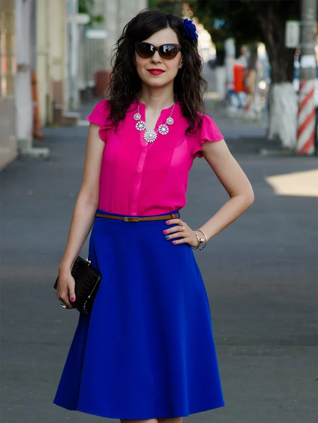 Combat Blue Skirt With Fuchsia Top