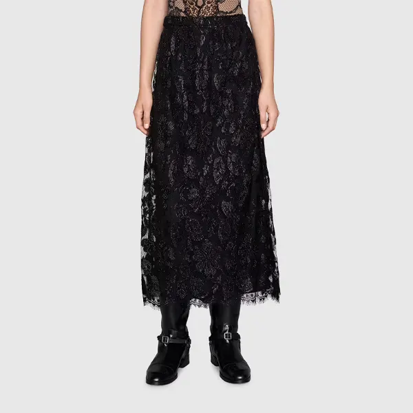 Crystal embroidery floral lace skirt