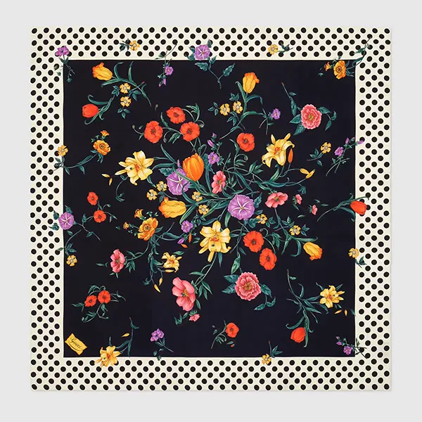 Floral and polka dot print silk scarf