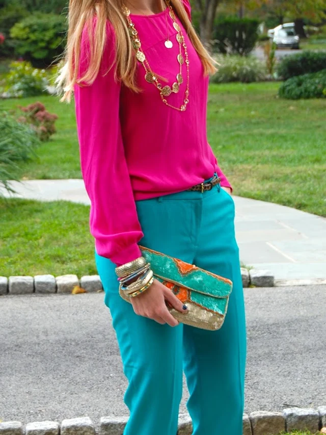 Turquoise Pants With Fuchsia Top
