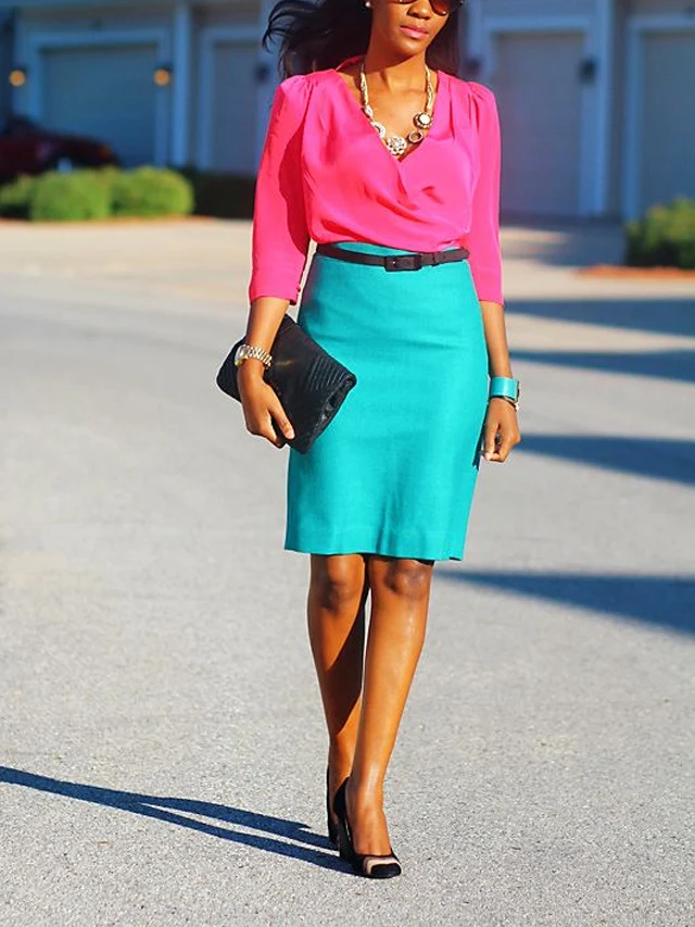 Turquoise Skirt With Fuchsia Top