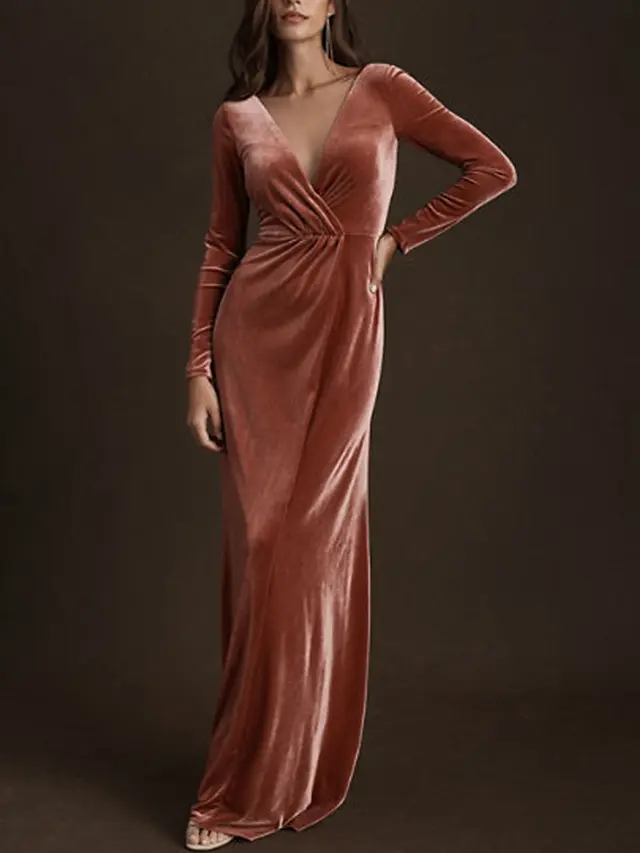 Jenny Yoo Ryland V-Neck Long-Sleeve Open-Back Velvet Gown
