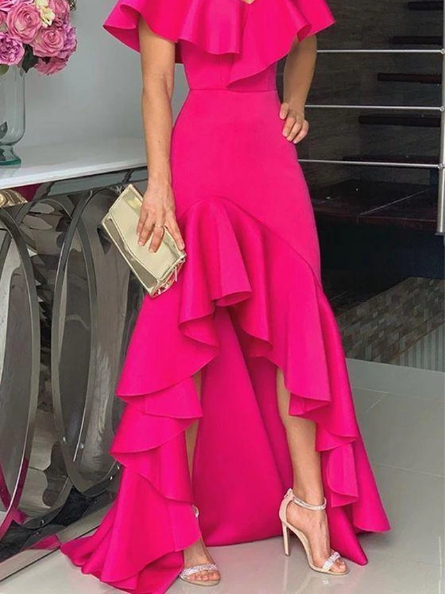Hot pink dress with nude shoes